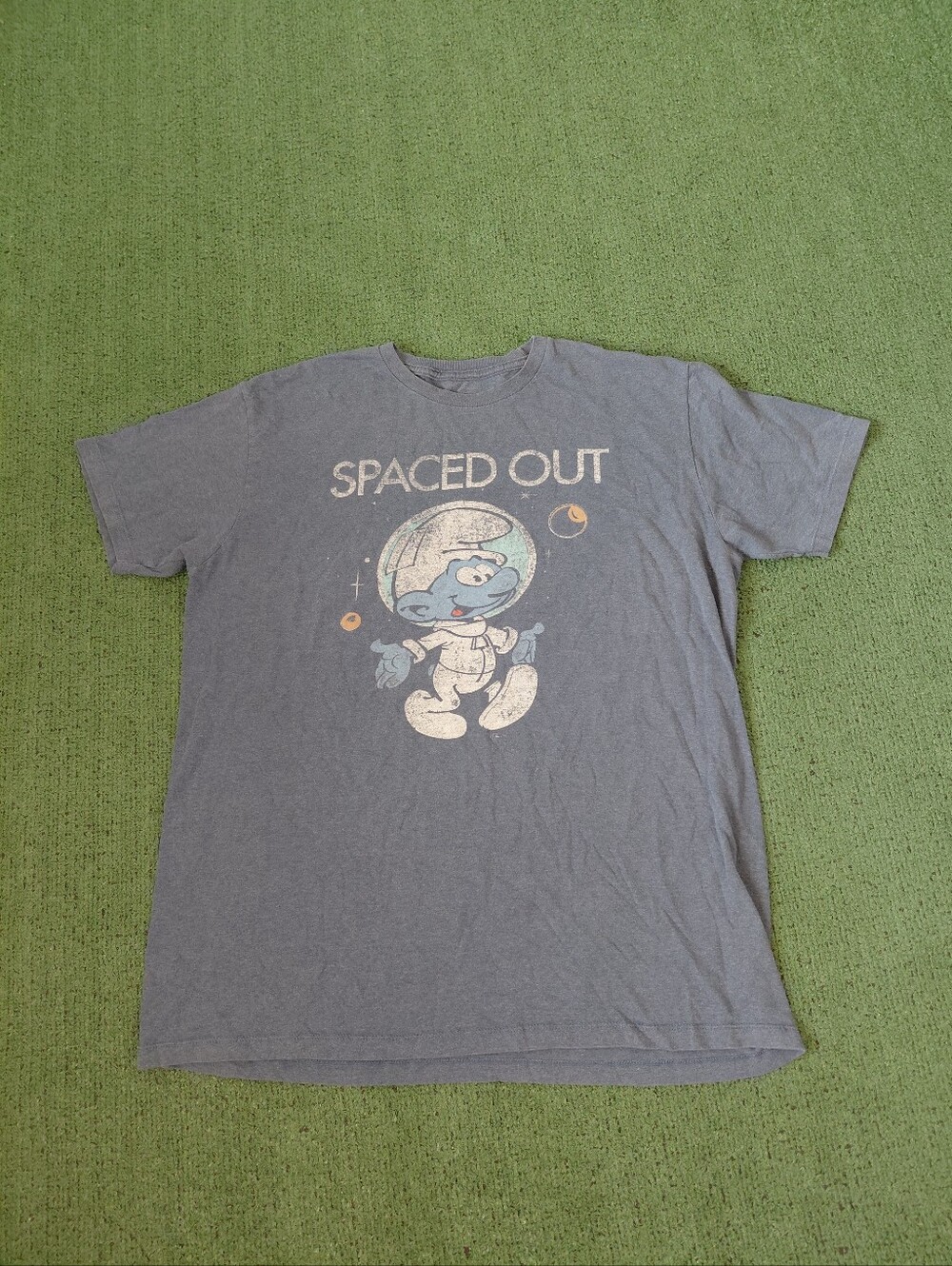 Astro Smurf Spaced Out Cartoon Retro Blue T Shirt Sz XXL